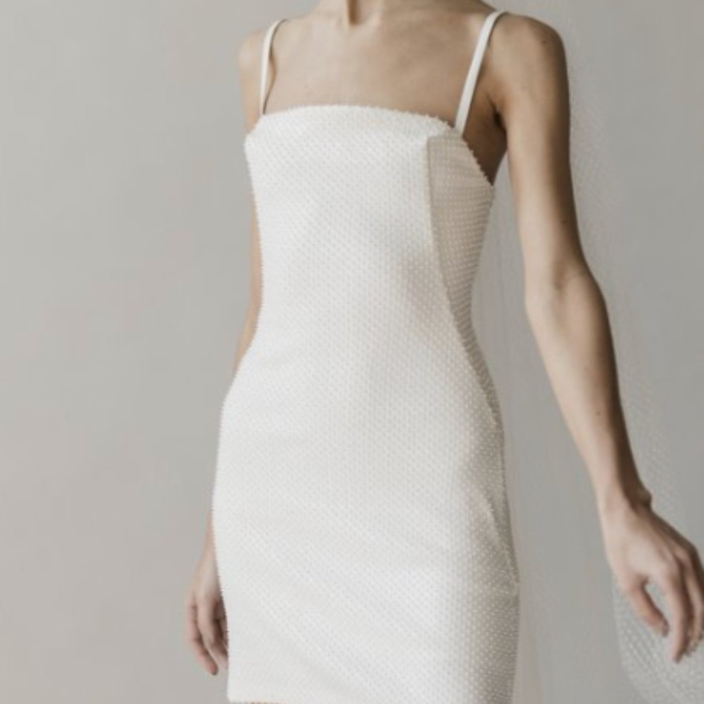 Brand New Never Worn- hand beaded- custom- White Mini